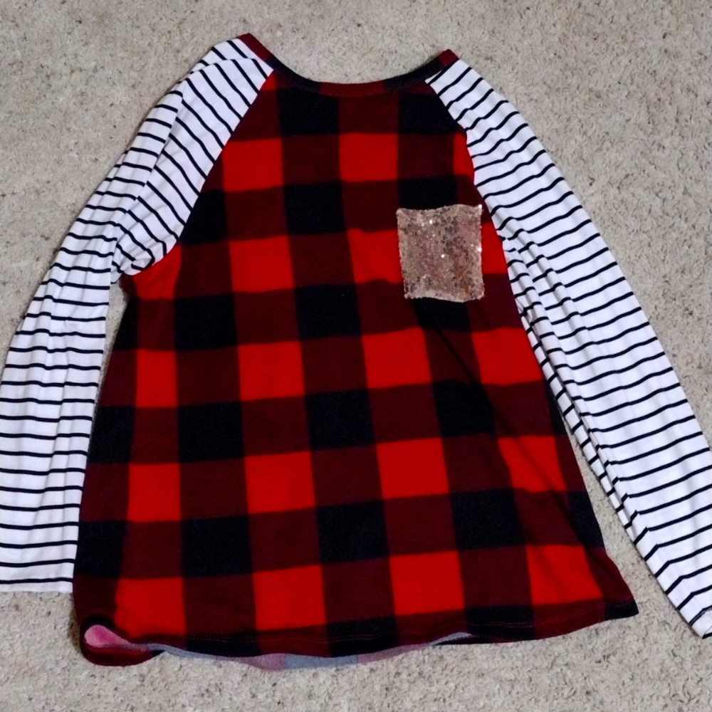 Buffalo Plaid and Stripes long sleeve blouse